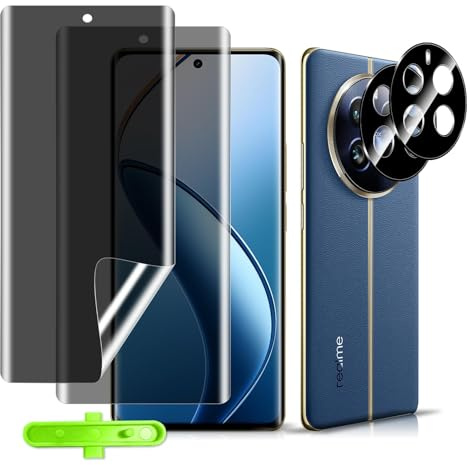 MokaZii Protector de Pantalla para Realme 12 pro plus 5G, [2+2 Piezas] Privacidad TPU Film + Cristal Protector Cámara, 9H Dureza Anti-Espion TPU Protect de Pantalla para Realme 12 pro plus
