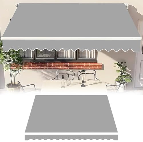 Ersatzstoff Markisenstoff Aus Polyester Mit Volant, Balkon Markisenbespannung Einziehbar Markisen Ersatzstoff Sonnenschutz Markisentuch Für Tür Außen Terrasse(Grau,2x1.50m)