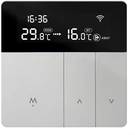 Termostato inteligente para calefacción del hogar, funciona con Alexa y HomeKit, para control remoto de aplicación Tuya, ABS + PC, diseño gris plateado, compatible con 3A/16A/25A (agua/caldera