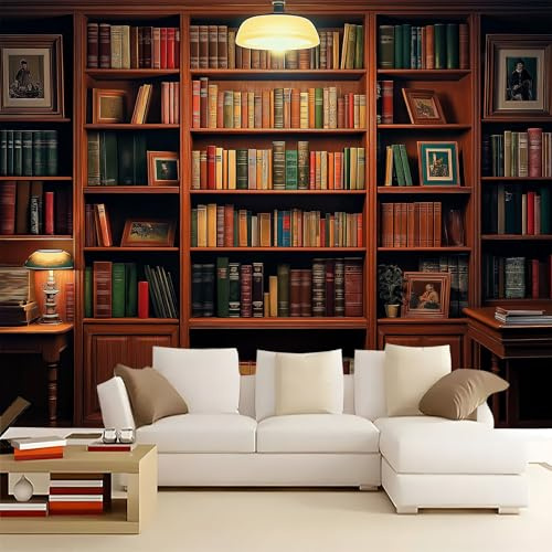 WHUOEUCO Papier Peint Murale 3D Bibliothèque Livres 350x256 cm Papier Peint Panoramique Intissé Décoration Tapisserie Murale Moderne, pour Chambre Salon Mur de Fond TV
