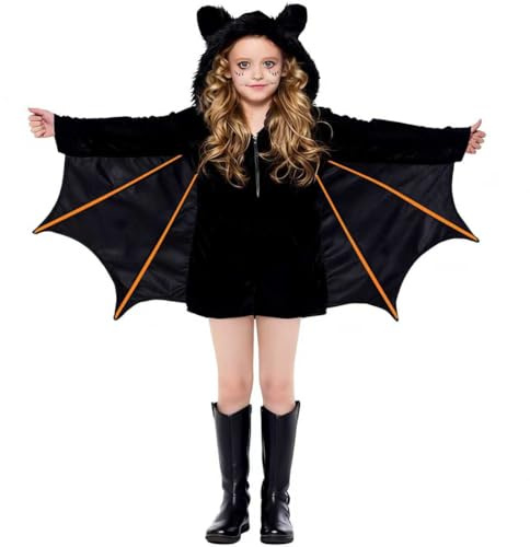 ITJMRJP Déguisement Chauve Souris Enfant, Costume Chauve Souris Fille Enfant, Costume Halloween Fille Garçon avec Ailes, Deguisement Chauve Souris pour Halloween Carnaval Cosplay