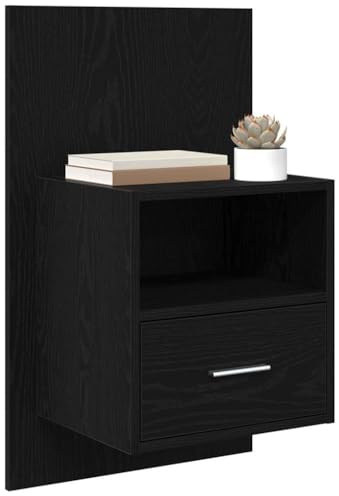 vidaXL Bedside Cabinet with Drawer 2 pcs Black Oak 50 x 32.5 x 80cm, Rustic Nightstand, Wall Mounted Shelf, Space Saving Table, Bedroom Storage Solutions, Functional Bedside Cabinet