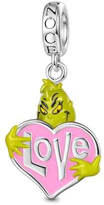 GNOCE Charm Anhänger Grinch Weihnachtskugel Anhänger Charm925 Sterlingsilber Beads Charms für Frauen und Mädchen Schmuckgeschenk
