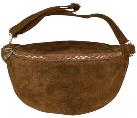 Bauchtasche aus echtes Leder Tasche Crossbody Gürteltasche Wildleder Made in Italy (Braun)