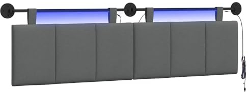 vidaXL Hängendes Kopfteil Mit LED Licht Dunkelgrau Stoff, Schlafzimmer, Rechteckig, Modern, Wandmontage, Anpassbares Kopfteil, Ergonomisch, Platzsparend, Akzentpaneel