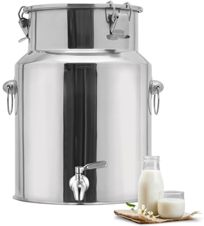 Lechera Acero Inoxidable 5l 10l 20l 30l 40l 50l 60l 70l con Tapa Hermética y Grifo, Cubo Inoxidable Alimentos Resistente para Almacenar Líquidos, Fácil Limpieza(No Spigot,5L/1.32Gal)