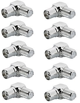 HD TV Adapter Winkeladapter IEC 9,5 mm 10x Stecker Antenne Kabel Sat F-Adapter Coax Anlagen F-Stecker F-Buchse F-Kupplung F Verbindung Verbinder Übergang Koax 4K ARLI Winkel 10 Stecker