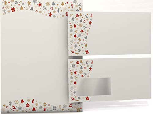 Weihnachtsbriefpapier Set | Weihnachtsfiguren | 20 Blatt Motivpapier A4 | 20 Briefumschläge OHNE FENSTER im DIN LANG-Format | Briefpapier Set