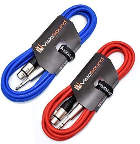 VisioSound 2 x Female XLR to 6.35mm Stereo Jack Lead/Balanced Signal Patch Cable / 2 Pack (3m, Blue/Red)