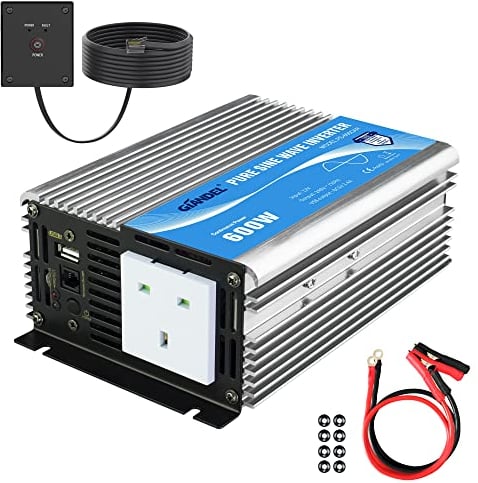 Giandel Pure Sine Wave Power Inverter 600W DC 12V to AC 240V Converter with Remote Controller & USB Port for Laptop Camera Smartphone