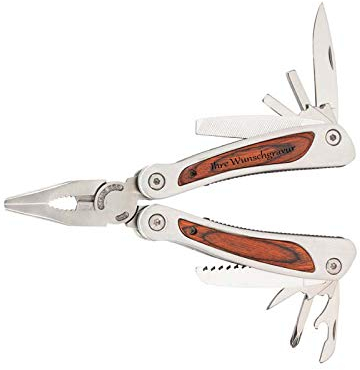Herbertz Multitool, Leichtmetall-Gehäuse, Pakkaholz-Einlagen, Bitsatz, Lederetui (mit Gravur, Einheitsgröße)