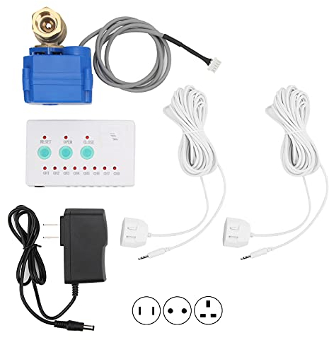 Wasserlecksensor mit 2-Wege DN15 Messingkugel-Magnetventil, Wasserleck-Frühwarnsystem - Undichtes Automatisches Abschaltventil & Akustischer Lichtalarm, für Rohr(EU)