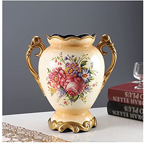 Farmhouse Vase Ceramic Jug Chic Flower Vase French Buckets with Ceramic Country Handle Jug Vase Porcelain Pitcher Primitive Jug Vintage Rustic Container Parties Festivals Decor Gifts ( Color : Gold )