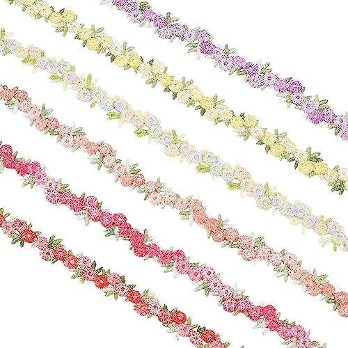 PH PandaHall 6 Yard Blumen-Spitzenband 6 Farben Blumen-Spitzenbesatz 15 mm Zum Dekorieren Spitze Blume Besticktes Zierband Für DIY Hochzeit Applikation Nähen Basteln Scrapbooking Polsterung Patchwork