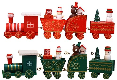 URFEDA 2Pcs Weihnachten Zug Deko Mini Weihnachten Holz Zug Kleiner Zug Fensterdeko Weihnachtszug Geschenk Weihnachtszüge für unter dem Baum Weihnachtszug Set Weihnachtsdekor Xmas Fenster Ornament