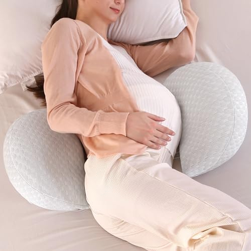 WQU Schwangerschaftskissen, Mutterschaftskissen zum Schlafen, Schwangerschaftskissen, Unterstützung für Rücken, Bauch, Hüfte, Beine für Schwangere Frauen, abnehmbar und verstellbar mit Kissenbezug