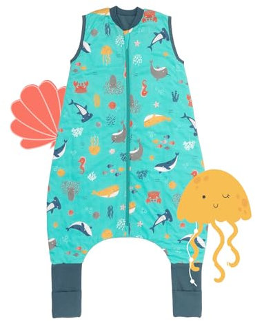schlummersack Schlafsack mit Füßen Sommer 1 Tog 100 cm dünn Meerestiere | Kinder Schlafsack mit Beinen und verlängerten Bündchen für eine Körpergröße 100-110cm Füßen 1 Tog