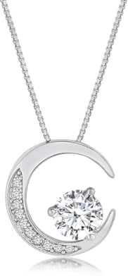 DANIEL CLIFFORD „Phoebe“ Damen Halskette Silber 925 Anhänger Mond, 45cm filigrane dünne Silberkette Mondanhänger Kristall Kette Halbmond Sichel