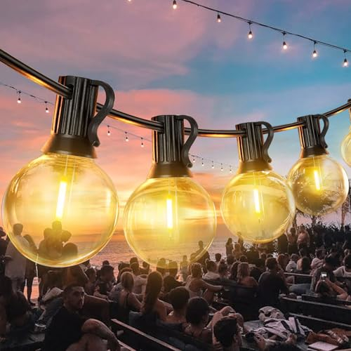 Led Lichterkette Außen, 15M Outdoor Lichterkette Strom mit G40 25+1 Glühbirnen, IP45 Wasserdicht Lichterketten Außenbereich für Garten, Hochzeit, Party Warmweiß