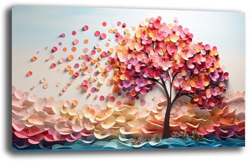 Quadro Moderno soggiorno ALBERO della VITA Rosa Astratto Mare Onde Quadri moderni da Parete Stampa su tela Canvas Decorazione Murale muro Arredo Camera da letto Salone (2, 40x70 cm)