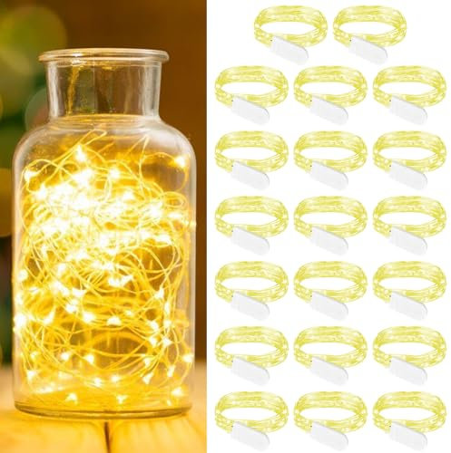 GOEDCH LED Lichterkette: 20 Stück 2M 20LED Mini Lichterketten, Batteriebetrieben LED Lichterkette, Micro Lichterkette, Wasserdicht Warmweiß Lichterkette Drahtfür Party, Weihnachten, Hochzeit, Deko