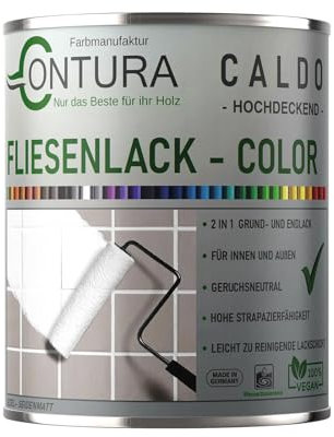 Contura Fliesenlack 750ml. Glänzend Fliesenfarbe 20 Farben Lack Fliesen Wand Boden Bad Küche Wandfliesen Bodenfliesen (Lichtgrau RAL 7035, 750ml.)