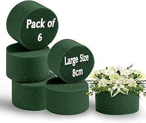 6 Pcs Floral Foam Blocks Round 8x5cm – Wet Florist Foam for Fresh Flowers, Flower Arranging & Wedding Decoration – Green Flower Foam Cylinder for Floristry, Long-Lasting & Easy to Use