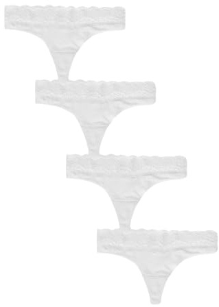 NEXT Damen 4er-Pack Tangaslips aus Baumwollgemisch mit Spitze Weiß 40