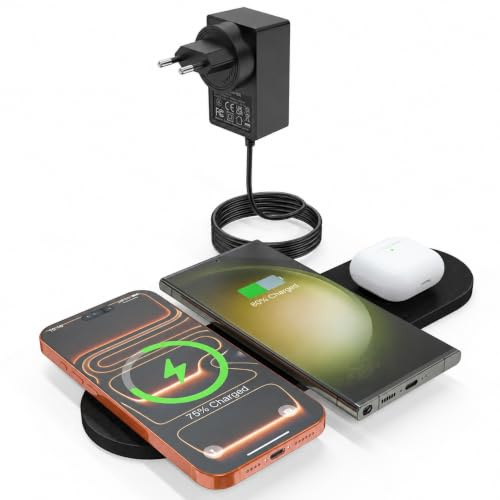 ZealSound 3-in-1 Wireless Charger, 15W Fast Charging Mat, w/ 36W UK Adapter