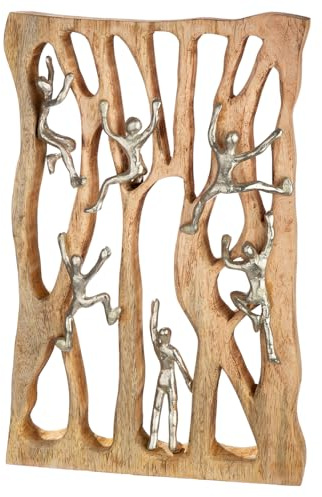GILDE Wandobjekt Climbing Wall aus Mangoholz - naturfarben - rechteckig - Höhe 43cm x Breite 26cm - Klettermotiv
