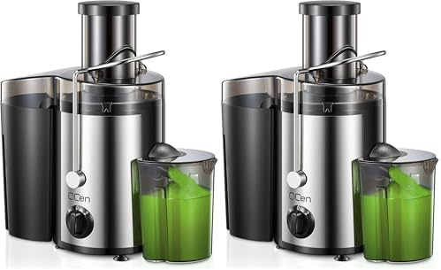 QCen Entsafter, Zentrifugal-Entsafter mit 76MM-Einfüllschacht, leicht zu reinigen, Edelstahl, lebensmittelecht, ideal für Obst und Gemüse(Sliver, 500W) (Packung mit 2)