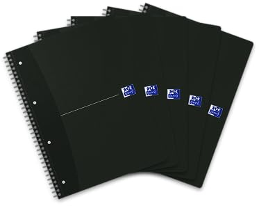 Oxford Collegeblock A4, kariert mit Rand 140 Seiten, smart black/schwarz, 5 Stück