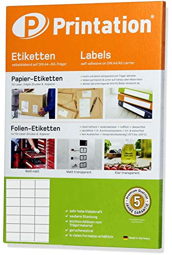 Printation Etiketten Selbstklebend 70 x 41 mm - Adressetiketten Selbstklebend/Internetmarke - 210 Papier Etiketten - 21 Pro A4 Bogen - 10 Blatt A4 - Weiß Matt bedruckbar mit Laser & Inkjet - 3x7