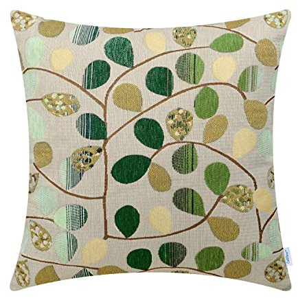 CaliTime Kissenbezüge Kissenhülle Kissenbezug Überwurfkissenhülle für Couch Sofa Heimdekoration Luxus Chenille süße Blätter beidseitig 45cm x 45cm Ecru Grün