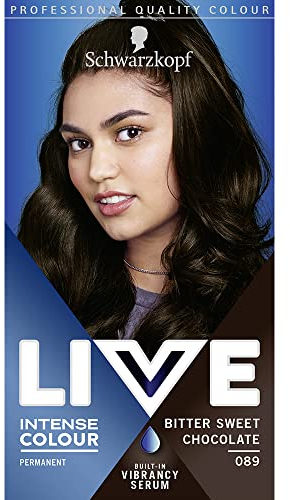 Schwarzkopf LIVE Intense Colour, Long Lasting Permanent Brown Hair Dye, With Built-In Vibrancy Serum, Up To 100% Grey Coverage, Bitter Sweet Chocolate 089