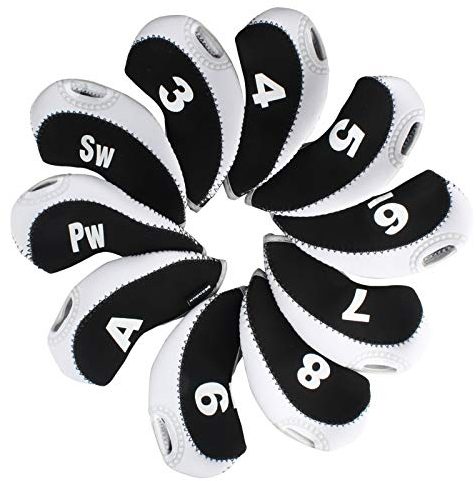 Andux Print Number Golf Iron Club Head Covers with Transparent Window 10pcs/Set Black/white