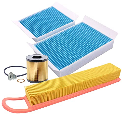 BESTPRICE Set di filtri di ispezione con 1 filtro dell'olio, 1 filtro dell'aria, 2 filtri abitacolo, 1 tappo di scarico dell'olio con anello di tenuta.