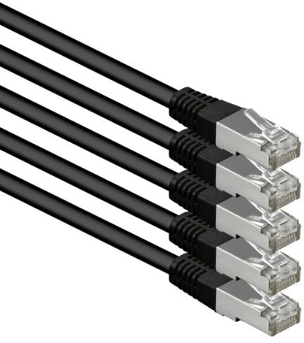 1aTTack.de® - 5m - negro - 5 Piezas - CAT6 CAT 6 Ethernet LAN cable de red SET 1000 Mbit/s CAT6 Doble blindado PIMF 250MHz libre de halógenos compatible con CAT5e CAT6a CAT7 CAT8