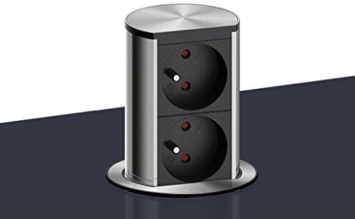 Elevator 2, Steckdosenelement, mit Schukosteckdosen. Versenkbar. Mit 2 Schukosteckdosen für Hängeschränke oder Arbeitsplatten. edelstahlfarbig, Material: Kunststoff, schwarz, Profil: Aluminium, Blenden: Edelstahl gestanzt und gebürstet,