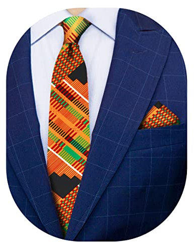 Vittorio Farina Premium Kente Krawatte, afrikanischer und tierischer Druck, für Herren, Einstecktuch, 2-teiliges Set, Kente #3, 3.5 x 59