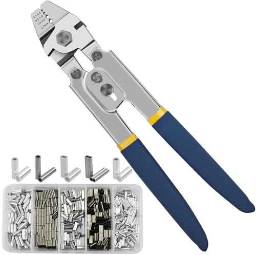 Angel-Crimpwerkzeug-Set, Angel-Crimpzange Drahtseil-Crimpzange mit 500 Stück Crimphülsen-Set, robuste Edelstahl-Angel-Crimper-Zange, Drahtschneider, Schnur-Crimphülsen