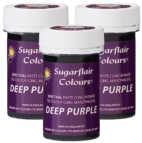 Sugarflair Spectral Deep Purple Food Colouring Paste, Highly Concentrated for Use with Sugar Pastes, Buttercream, Royal Icing or Cake Mix, Vibrant Colour Dye - 25g (Pack of 3)