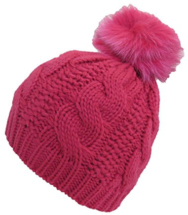 Sonia Originelli Bommelmütze Wolle Fuchsbommel Echtfell Strickmütze Winter Farbe Pink