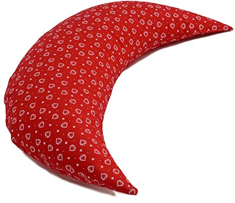 Zirbenkissen Mond ca. 50cm | Herzen-rot | Zirbenholzkissen/Zirbelkissen | mit zusätzlichem Bio-Inlett