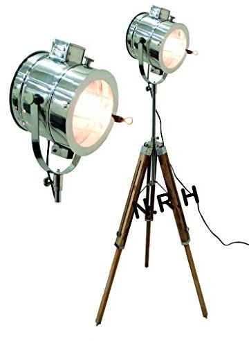 Lampada da terra con luce a punto per proiettore industriale vintage