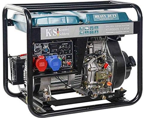 Könner & Söhnen KS 8100HDE-1/3 ATSR - 4-Takt Diesel Stromerzeuger 14PS mit Vorwärmer, Automatischer Spannungsregler, 6500/5300 Watt, 1x16A(400V)/1x32A(230V) für privaten und gewerblichen Gebrauch