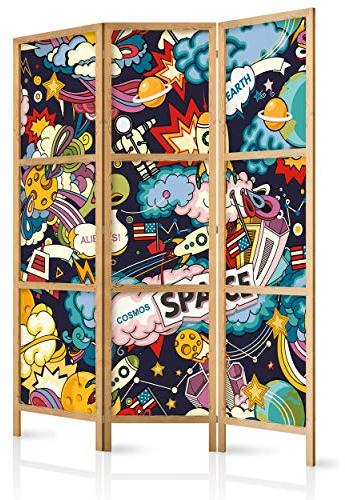 decomonkey Paravent Raumteiler Innen Modern 135x171 cm 3 Teilig Room Divider Wall Raumteiler Stehend Trennwand Sichtschutz Spanische Wand Sichtschutzwand Wohnzimmer Holz Design Bunt