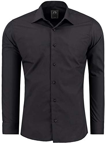 J'S FASHION Chemise pour Homme - Coupe Slim - à Manches Longues - Facile à Repasser Noir 4XL
