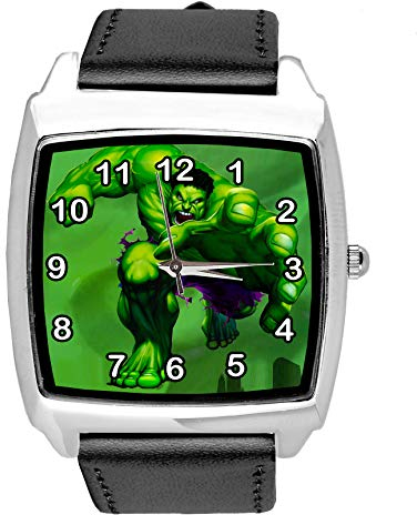 TAPORT Quadratisches Zifferblatt, schwarzes Leder, für grüne Monster-Fans, Schwarz , Riemen