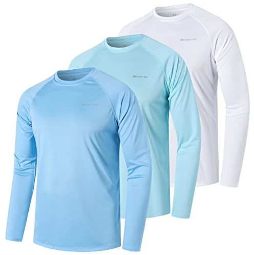 ZENGVEE 3er Pack UV Shirt Herren Rashguard UPF 50+ UV Schutz Shirt Schwimmshirt Herren Lässig Sonnenschutz Sport Tshirt Männer Atmungsaktiv für Wasser Surfen Schwimmen (0618-Blue White Lake-L)